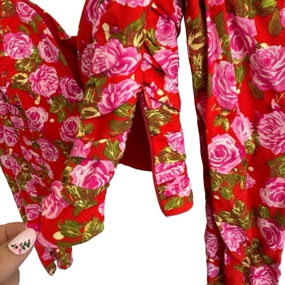 Zara Floral Draped Long Sleeve Bustier Style Crop Top, Size S - Picture 8 of 12